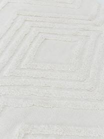 Handgewebter Baumwollläufer Ziggy mit erhabener Hoch-Tief-Struktur, 100% Baumwolle, Crème, 80 x 200 cm