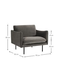Fauteuil en velours avec pieds en métal Moby, Velours brun-gris, larg. 90 x prof. 90 cm