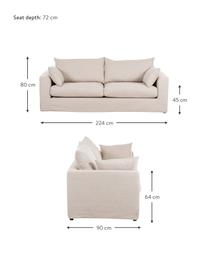 Divano 3 posti Zach, Rivestimento: polipropilene Il rivestim, Piedini: plastica, Tessuto beige, Larg. 224 x Prof. 90 cm