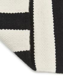 Alfombra kelim artesanal Donna, Parte superior: 80% lana, 20% nylon, Reverso: 100% algodón Las alfombra, Negro, blanco crema, An 80 x L 150 cm (Tamaño XS)