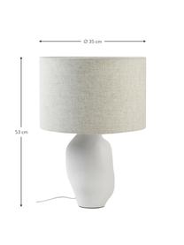 Große Keramik-Tischlampe Colett in organischer Form, Lampenschirm: Leinengemisch, Lampenfuß: Keramik, Beige, Weiß, Ø 35 x H 53 cm