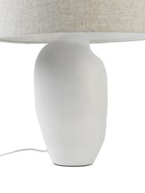 Große Keramik-Tischlampe Colett in organischer Form, Lampenschirm: Leinengemisch, Lampenfuß: Keramik, Beige, Weiß, Ø 35 x H 53 cm