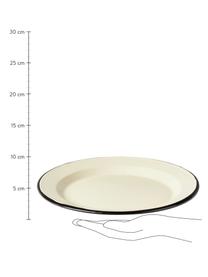 Assiettes plates émaillées avec bord peint main Ginger, 2 élém., Métal avec revêtement en émail, Couleur crème, noir, Ø 26 x haut. 2 cm