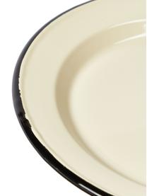 Assiettes plates émaillées avec bord peint main Ginger, 2 élém., Métal avec revêtement en émail, Couleur crème, noir, Ø 26 x haut. 2 cm