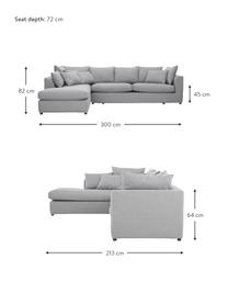 Grand canapé d'angle Zach, Tissu gris, larg. 300 x prof. 213 cm, méridienne à gauche