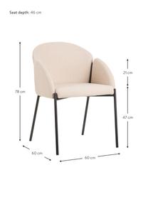 Beige gestoffeerde stoel Malingu met metalen poten, Bekleding: 95 % polyester, 5 % katoe, Frame: gelakt metaal, Beige, B 60 x D 60 cm