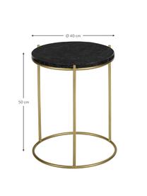 Table d'appoint ronde en marbre Ella, Noir, marbré, couleur dorée, Ø 40 x haut. 50 cm