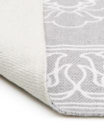 Tappeto in cotone tessuto piatto a mano con nappe Salima, 100% cotone, Grigio chiaro, bianco crema, Larg. 200 x Lung. 300 cm (taglia L)