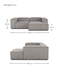 Divano angolare componibile in velluto a coste Lennon, Rivestimento: velluto a coste (92% poli, Struttura: legno di pino massiccio, , Piedini: plastica, Velluto a coste grigio, Larg. 238 x Prof. 180 cm, chaise-longue a sinistra