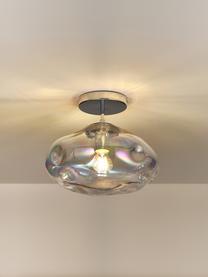 Lampada da soffitto in vetro iridescente Amora, Paralume: vetro, Baldacchino: metallo spazzolato, Iridescente, cromato, Ø 35 x Alt. 28 cm