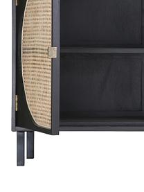 Handgemaakt dressoir Lizzie van Sungkai hout met Weens vlechtwerk, Frame: Sungkai hout, Poten: gepoedercoat metaal, Zwart, lichtbruin, messingkleurig, B 160 x H 81 cm