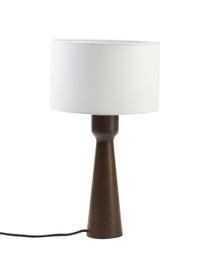 Lámpara de mesa de madera de fresna Jascha, Pantalla: tejido en aspecto lino, Cable: cubierto en tela, Madera oscura, Ø 24 x Al 43 cm