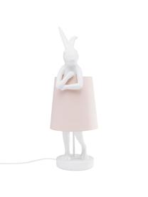 Grote design tafellamp Rabbit in roze, Lampenkap: linnen, Lampvoet: polyresin, Stang: gepoedercoat staal, Wit, roze, Ø 23 x H 68 cm