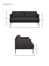Sofá Fluente (2 plazas), Tapizado: 100% poliéster Alta resis, Estructura: madera de pino maciza, Patas: metal con pintura en polv, Tejido gris oscuro, An 166 x F 85 cm