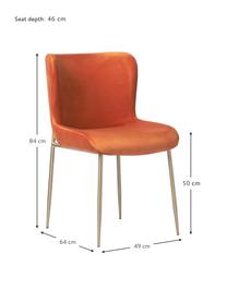 Fluwelen stoel Tess van Chris Glass, Bekleding: fluweel (polyester) Met 3, Poten: metaal, gepoedercoat, Fluweel oranje, goudkleurig, B 49 x H 84 cm