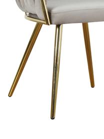 Krzesło z podłokietnikami z aksamitu Larissa, Tapicerka: aksamit (100% poliester), Nogi: metal, Beżowy aksamit, Nogi: odcienie złotego, S 63 x G 55 cm