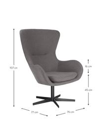 Fauteuil à oreilles pivotant Wing, Anthracite, larg. 76 x prof. 77 cm
