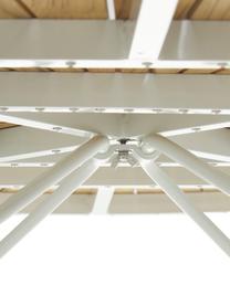 Mesa redonda para exterior de madera de teca Hard & Ellen, tamaños diferentes, Tablero: madera de teca lijada, Estructura: aluminio con pintura en p, Blanco, teca, Ø 110 x Al 73 cm