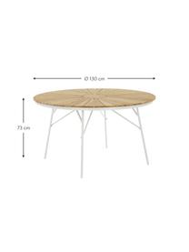 Runder Gartentisch Hard & Ellen mit Teakholzplatte, verschiedene Größen, Tischplatte: Teakholz, geschliffen, Weiß, Teakholz, Ø 130 x H 73 cm