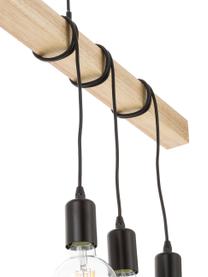 Grote hanglamp Townshend van hout, Baldakijn: gelakt staal, Zwart, houtkleurig, B 100  x D 10 cm