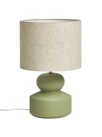 Grote keramische tafellamp Georgina in groen, Lampenkap: textiel, Lampvoet: keramiek, Decoratie: vermessingd metaal, Groen, beige, Ø 33 x H 52 cm