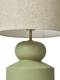 Grote keramische tafellamp Georgina, Lampenkap: textiel, Lampvoet: keramiek, Decoratie: vermessingd metaal, Beige, groen, Ø 33 x H 52 cm
