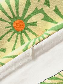 Housse de coussin 45x45 réversible brodée Maren, 100 % coton, Blanc, vert, orange, larg. 45 x long. 45 cm