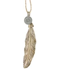 Handgefertigter Deko-Anhänger Feather, 2 Stück, Polyresin, Goldfarben, B 1 x L 3 cm