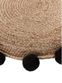 Cojín decorativo de yute con pompones Fiko, Marrón, negro, Ø 40 cm