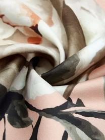 Pościel z satyny bawełnianej Blossom, Blady różowy, odcienie beżowego, 135 x 200 cm + 1 poduszka 80 x 80 cm