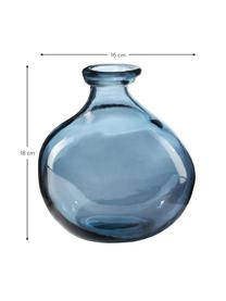 Jarrón botella de vidrio Dina, Vidrio reciclado con certificado GRS, Azul, Ø 16 x Al 18