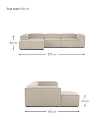 Narożna sofa modułowa ze sztruksu Lennon, Tapicerka: sztruks (92% poliester, 8, Stelaż: lite drewno sosnowe z cer, Nogi: tworzywo sztuczne Materia, Beżowy sztruks, S 327 x G 180 cm, lewostronna