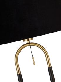Stojací lampa se sametovým stínidlem Satina, Černá, zlatá, Ø 45 cm, V 161 cm