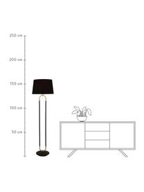 Stojací lampa se sametovým stínidlem Satina, Černá, zlatá, Ø 45 cm, V 161 cm