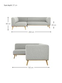Divano angolare con piedini in legno di quercia Archie, Rivestimento: 100% lana, Struttura: legno di pino, certificat, Gambe: legno massello di rovere,, Tessuto grigio chiaro, Larg. 264 x Prof. 162 cm, chaise-longue a sinistra