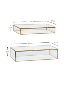 Aufbewahrungsboxen-Set Karia, 2-tlg., Rahmen: Messing, Box: Glas, Messing, Transparent, Set mit verschiedenen Größen