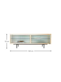 Aparador de vidrio Oli, Estructura: madera de fresno, Patas: metal, con pintura en pol, Transparente, beige, negro, An 160 x Al 55 cm