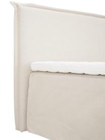 Premium boxspring bed Violet in beige, Matras: 5-zones pocketvering, Poten: massief gelakt berkenhout, Geweven stof beige, 180 x 200 cm, hardheidsgraad 2