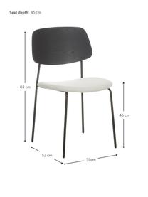 Chaise en bois avec assise rembourrée Nadja, 2 pièces, Tissu blanc crème, noir, larg. 51 x prof. 52 cm