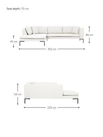 Ecksofa Emma mit Metall-Füßen, Bezug: Polyester 100.000 Scheuer, Gestell: Massives Kiefernholz, FSC, Füße: Metall, pulverbeschichtet, Webstoff Cremeweiß, B 302 x T 220 cm, Eckteil links