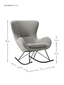 Teddy schommelstoel Wing in grijs met metalen poten, Bekleding: polyester (teddyvacht), Frame: gegalvaniseerd metaal, Teddy grijs, zwart, B 77 x H 109 cm