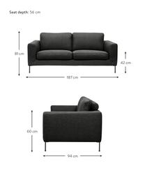 Sofa z metalowymi nogami Cucita (2-osobowa), Tapicerka: tkanina (poliester) Dzięk, Stelaż: lite drewno sosnowe z cer, Nogi: metal lakierowany, Antracytowa tkanina, S 187 x G 94 cm