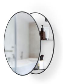 Espejo de pared redondo Cirko, con estantería, Espejo: cristal, Negro, Ø 51 cm