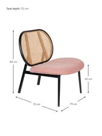Loungesessel Spike mit Wiener Geflecht, Bezug: Polyester 100.000 Scheuer, Rückenlehne: Rattan, Buchenholz, Beine: Metall, pulverbeschichtet, Beige, Rosa, B 79 x T 70 cm