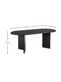 Tavolo ovale in legno nero Toni, 200 x 90 cm, Pannello di fibra a media densità (MDF) con finitura in quercia, verniciato, Nero, Larg. 200 x Prof. 90 cm