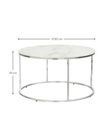 Tavolino rotondo da salotto con piano in vetro effetto marmo Antigua, Struttura: acciaio cromato, Bianco effetto marmo. cromato, Ø 80 cm