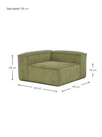 Eckmodul Lennon aus Cord, Bezug: Cord (92% Polyester, 8% P, Gestell: Massives Kiefernholz, FSC, Füße: Kunststoff, Cord Grün, B 119 x T 119 cm, Eckteil links