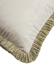 Federa arredo in velluto con motivo funghi e frange Devas, Frange: 100% cotone, Beige, verde, rosso, Larg. 45 x Lung. 45 cm