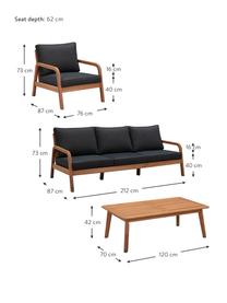Set lounge para exterior de madera de eucalipto Bergen, 4 pzas., Tapizado: 100% poliéster (resistent, Estructura: madera maciza de eucalipt, Negro, madera de eucalipto, An 212 x F 77 cm