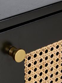 Sideboard Vienna mit Wiener Geflecht, Korpus: Massives Mangoholz, lacki, Füße: Metall, pulverbeschichtet, Mangoholz, Schwarz, B 165 x H 78 cm